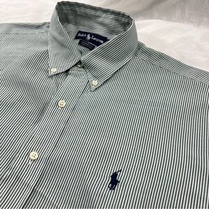 Ralph Lauren Shirt Men 16 34/35 100% Cotton Yarmouth Green Stripe long sleeve